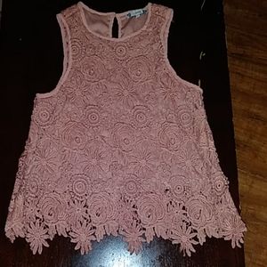 Pink lace crop tank